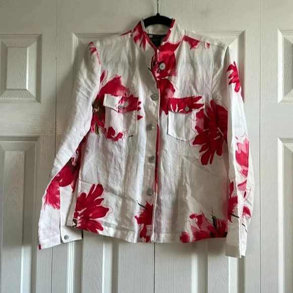 Carole Little | 💯 Linen blazer/button down | pink/red/white floral | size S - Picture 1 of 3